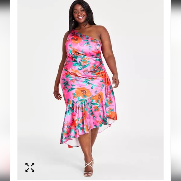 Eliza J Plus Size Printed Asymmetric-Neck One-Shoulder Dress - Picture 1 of 9